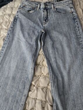 American Eagle Outfitters Light Wash Pinstripe Straight-Leg Jeans